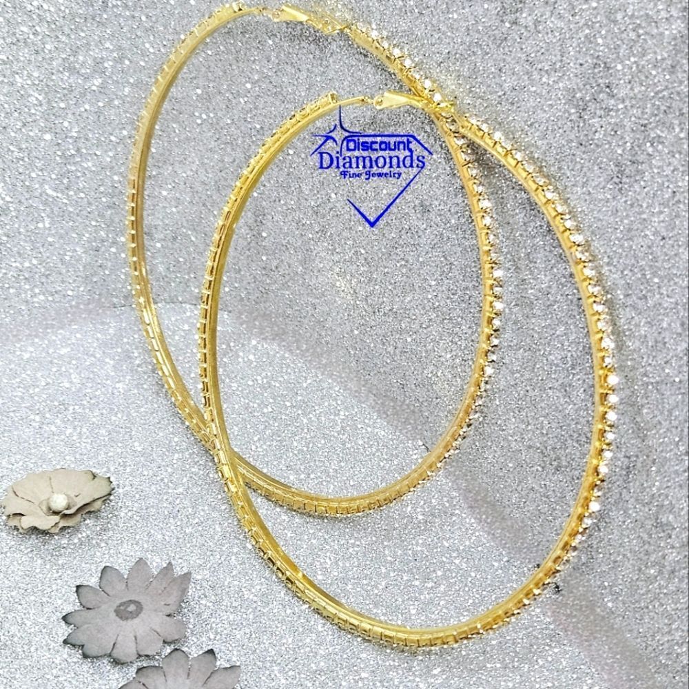 White Baguette Diamond 14k Gold Hoop Earrings 925 Silver